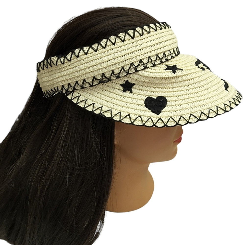 JUICY COUTURE Straw Sun Visor Embroidered Logo Y2K Tennis Beach Vacation Hat - Picture 8 of 10
